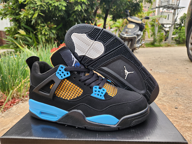 Women's Running weapon Air Jordan 4 Black/Blue/Yellow Shoes 0103